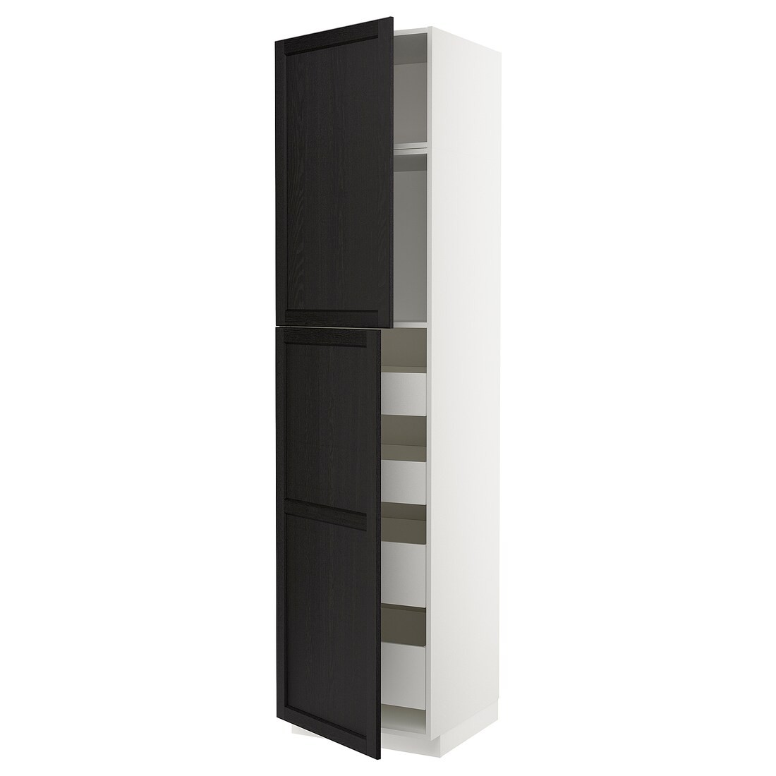 IKEA METOD МЕТОД / MAXIMERA МАКСИМЕРА Шкаф высокий 2 двери / 4 ящика, белый / Lerhyttan черная морилка, 60x60x240 см 39467950 | 394.679.50