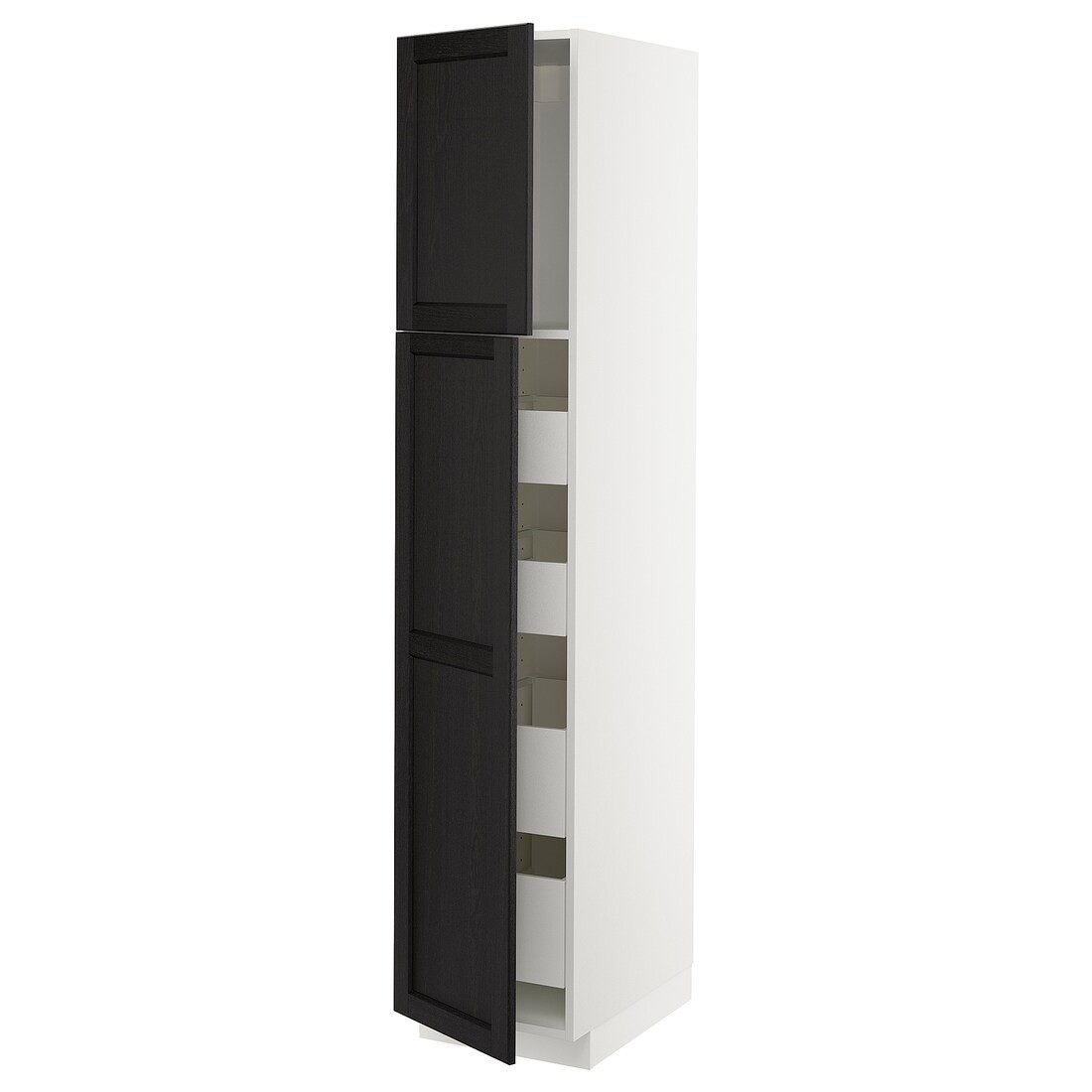 IKEA METOD МЕТОД / MAXIMERA МАКСИМЕРА Шкаф высокий 2 двери / 4 ящика, белый / Lerhyttan черная морилка, 40x60x200 см 89461187 | 894.611.87