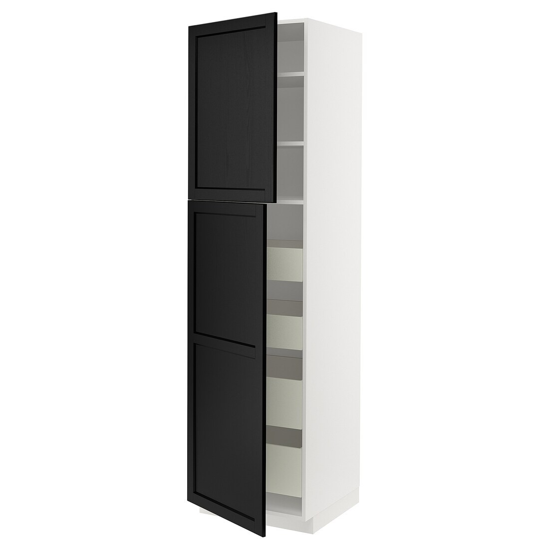 IKEA METOD МЕТОД / MAXIMERA МАКСИМЕРА Шкаф высокий 2 двери / 4 ящика, белый / Lerhyttan черная морилка, 60x60x220 см 19454208 194.542.08