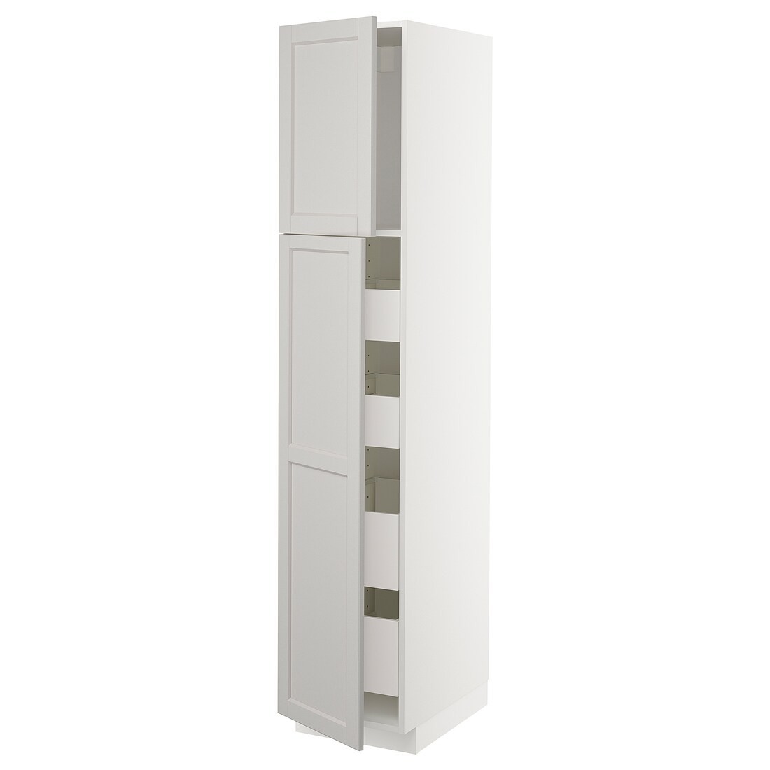 IKEA METOD МЕТОД / MAXIMERA МАКСИМЕРА Шкаф высокий 2 двери / 4 ящика, белый / Lerhyttan светло-серый, 40x60x200 см 69469556 | 694.695.56