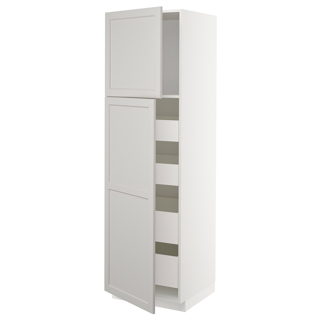 IKEA METOD МЕТОД / MAXIMERA МАКСИМЕРА Шкаф высокий 2 двери / 4 ящика, белый / Lerhyttan светло-серый, 60x60x200 см 99466467 | 994.664.67