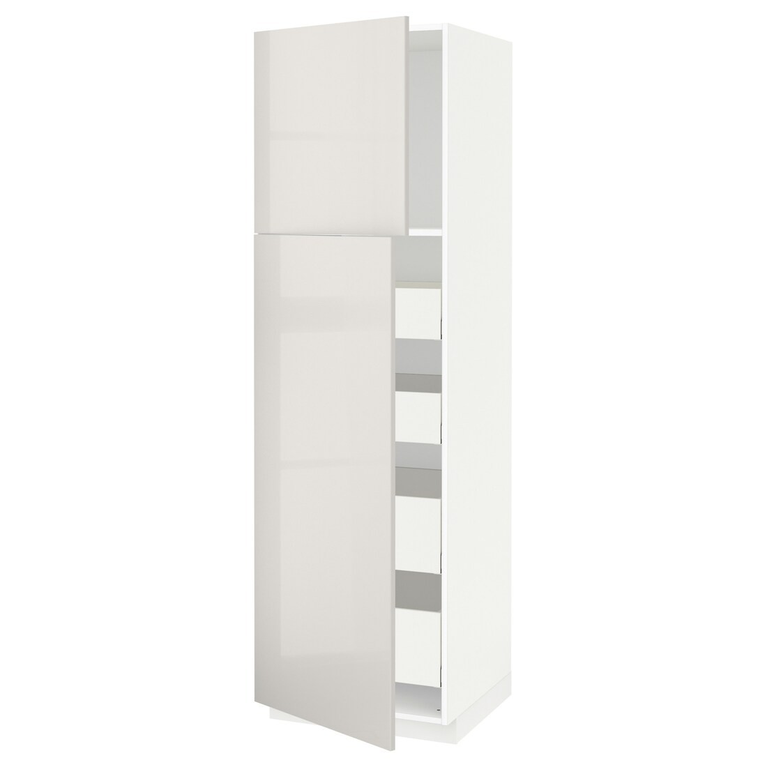 IKEA METOD МЕТОД / MAXIMERA МАКСИМЕРА Шкаф высокий 2 двери / 4 ящика, белый / Ringhult светло-серый, 60x60x200 см 79464704 | 794.647.04
