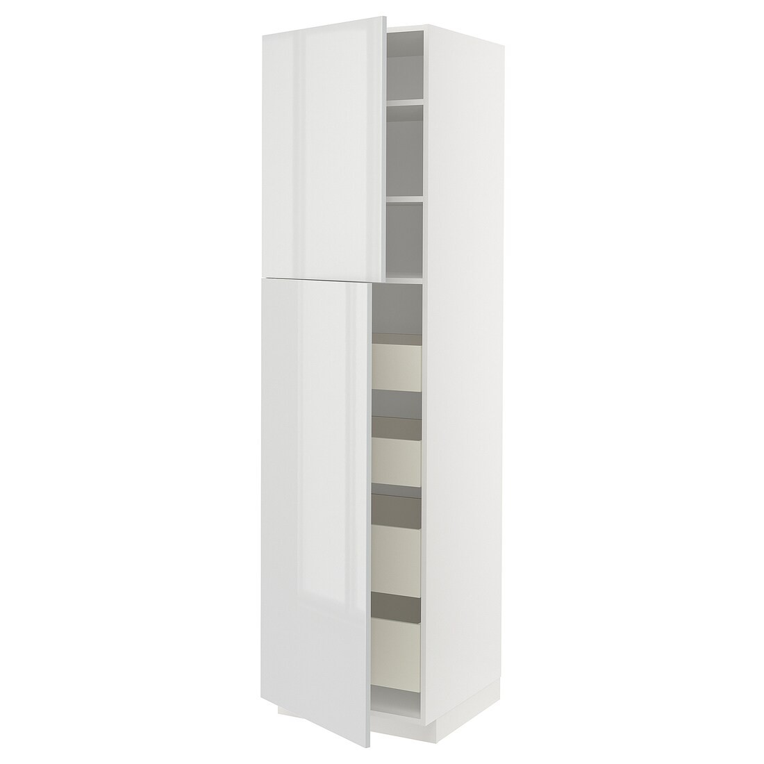 IKEA METOD МЕТОД / MAXIMERA МАКСИМЕРА Шкаф высокий 2 двери / 4 ящика, белый / Ringhult светло-серый, 60x60x220 см 19469422 | 194.694.22