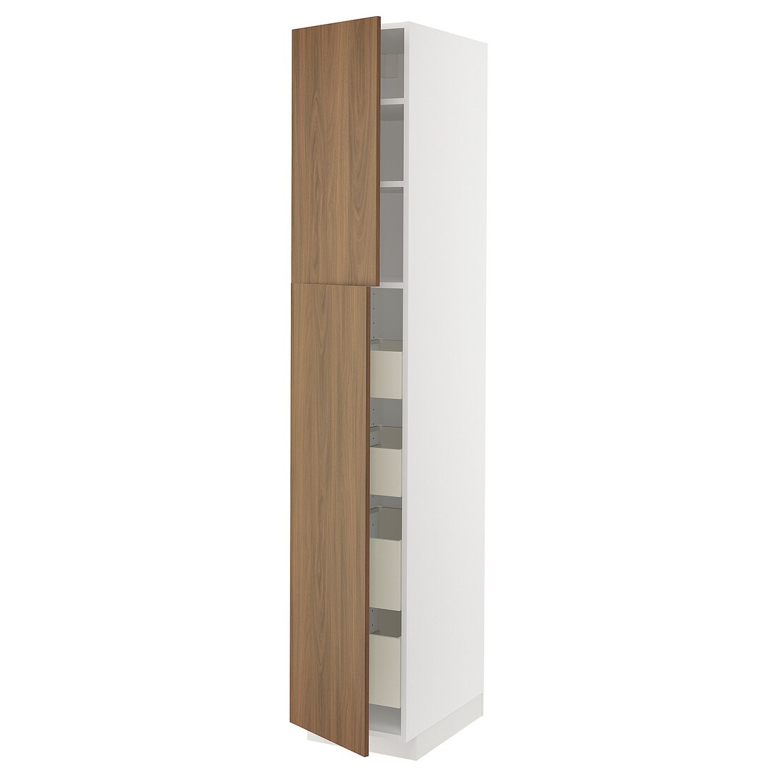 IKEA METOD / MAXIMERA Шкаф высокий 2 двери / 4 ящика, белый / Имитация коричневого ореха, 40x60x220 см 39519911 | 395.199.11