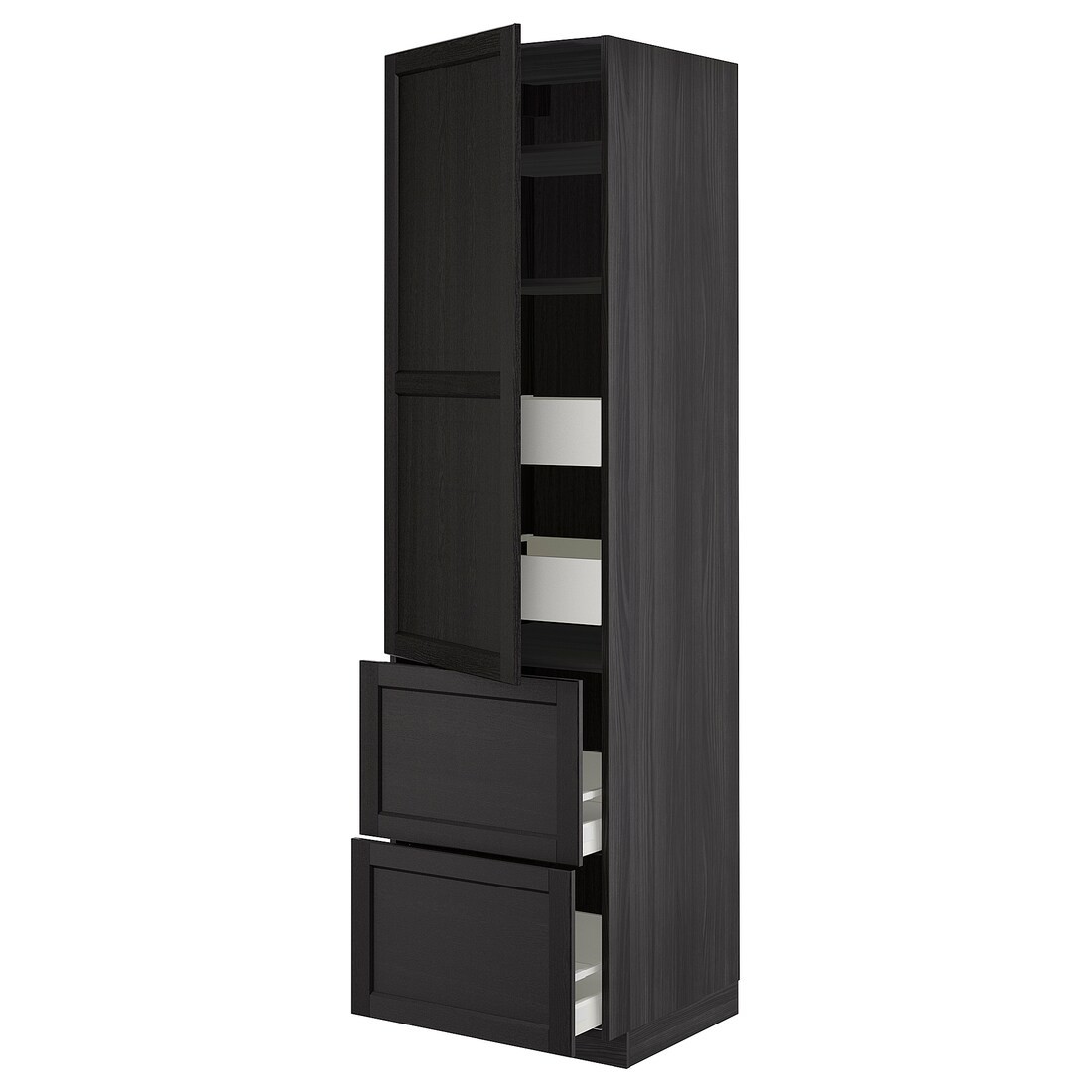 IKEA METOD МЕТОД / MAXIMERA МАКСИМЕРА Высокий шкаф с полками / ящиками, черный / Lerhyttan черная морилка, 60x60x220 см 29377993 | 293.779.93