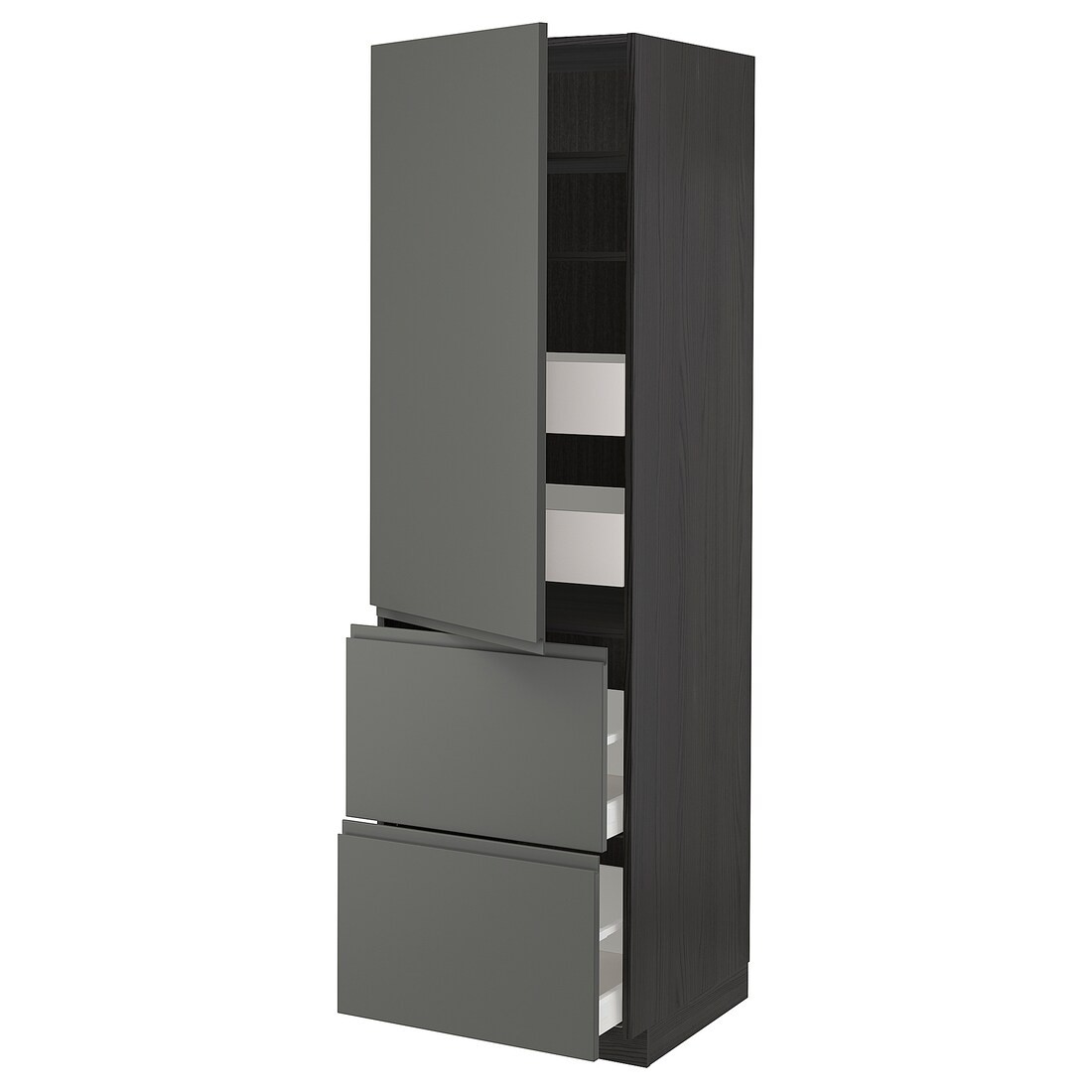 IKEA METOD МЕТОД / MAXIMERA МАКСИМЕРА Высокий шкаф с полками / ящиками, черный / Voxtorp темно-серый, 60x60x200 см 89353951 | 893.539.51