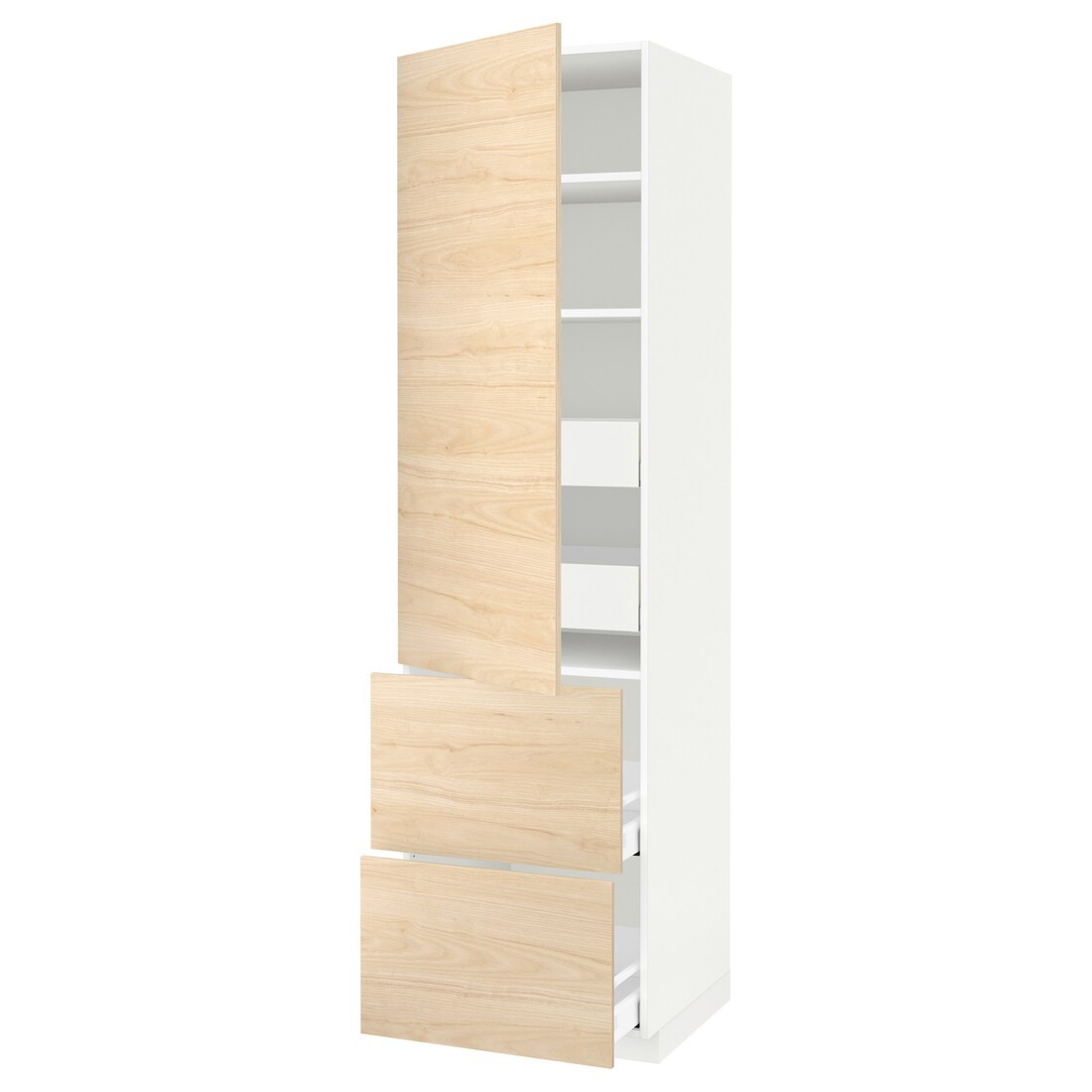 IKEA METOD МЕТОД / MAXIMERA МАКСИМЕРА Высокий шкаф с полками / ящиками, белый / Askersund узор светлый ясень, 60x60x220 см 19381801 193.818.01