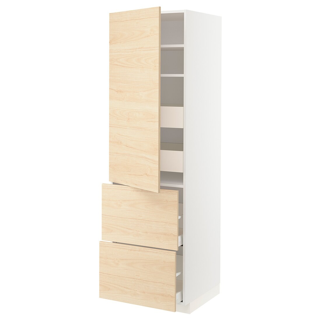 IKEA METOD МЕТОД / MAXIMERA МАКСИМЕРА Высокий шкаф с полками / ящиками, белый / Askersund узор светлый ясень, 60x60x200 см 29355910 | 293.559.10