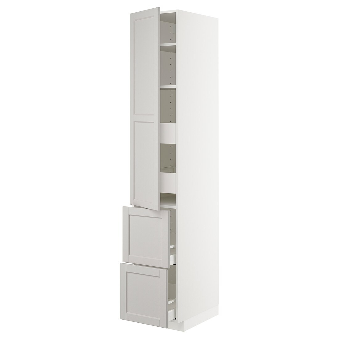 IKEA METOD МЕТОД / MAXIMERA МАКСИМЕРА Высокий шкаф с полками / ящиками, белый / Lerhyttan светло-серый, 40x60x220 см 99386786 | 993.867.86