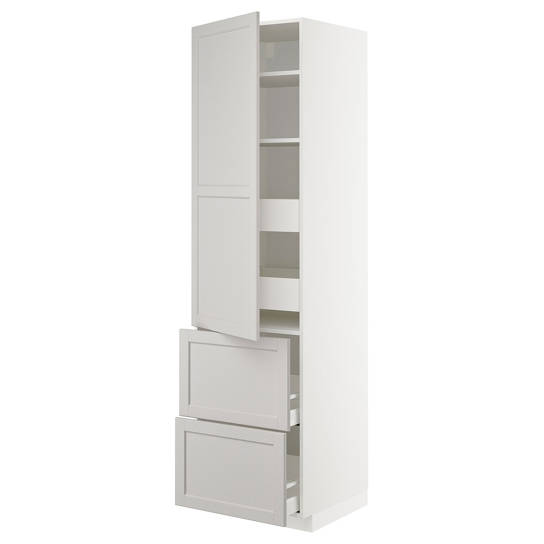 IKEA METOD МЕТОД / MAXIMERA МАКСИМЕРА Высокий шкаф с полками / ящиками, белый / Lerhyttan светло-серый, 60x60x220 см 79386787 793.867.87