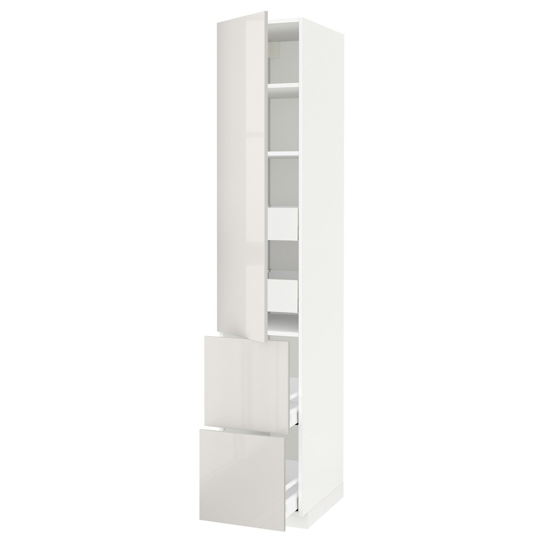 IKEA METOD МЕТОД / MAXIMERA МАКСИМЕРА Высокий шкаф с полками / ящиками, белый / Ringhult светло-серый, 40x60x220 см 49345779 | 493.457.79