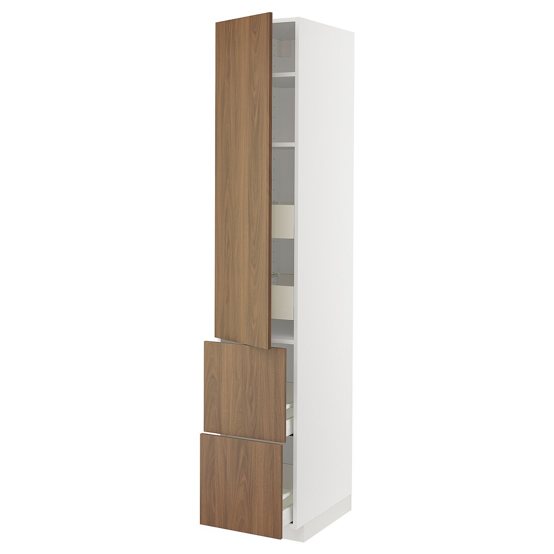 IKEA METOD / MAXIMERA Высокий шкаф с полками / ящиками, белый / Имитация коричневого ореха, 40x60x220 см 59518897 595.188.97