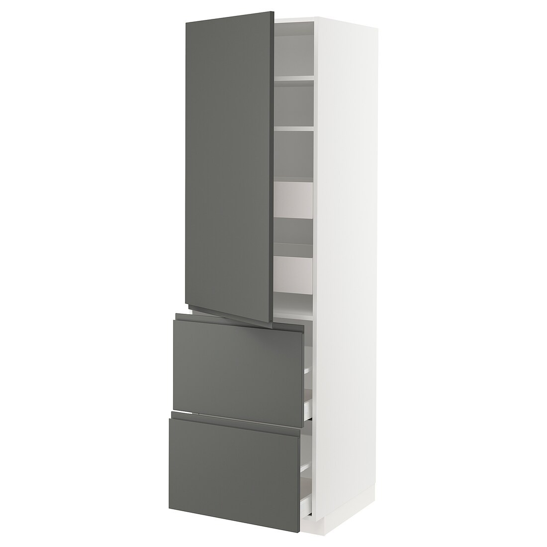IKEA METOD МЕТОД / MAXIMERA МАКСИМЕРА Высокий шкаф с полками / ящиками, белый / Voxtorp темно-серый, 60x60x200 см 49357569 | 493.575.69