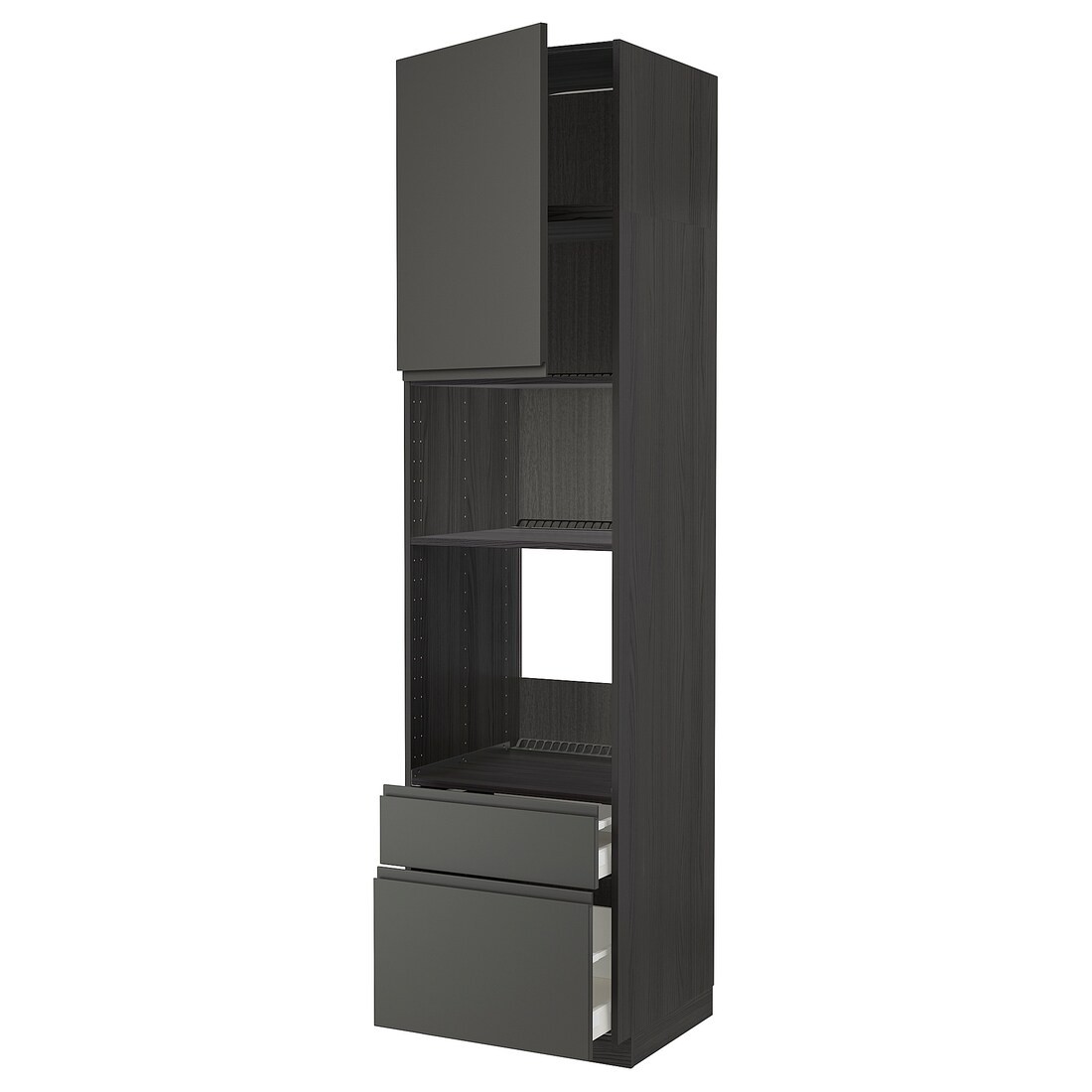 IKEA METOD МЕТОД / MAXIMERA МАКСИМЕРА Высокий шкаф для духовки / микроволновки с дверями / 2 ящиками, черный / Voxtorp темно-серый, 60x60x240 см 99457665 | 994.576.65