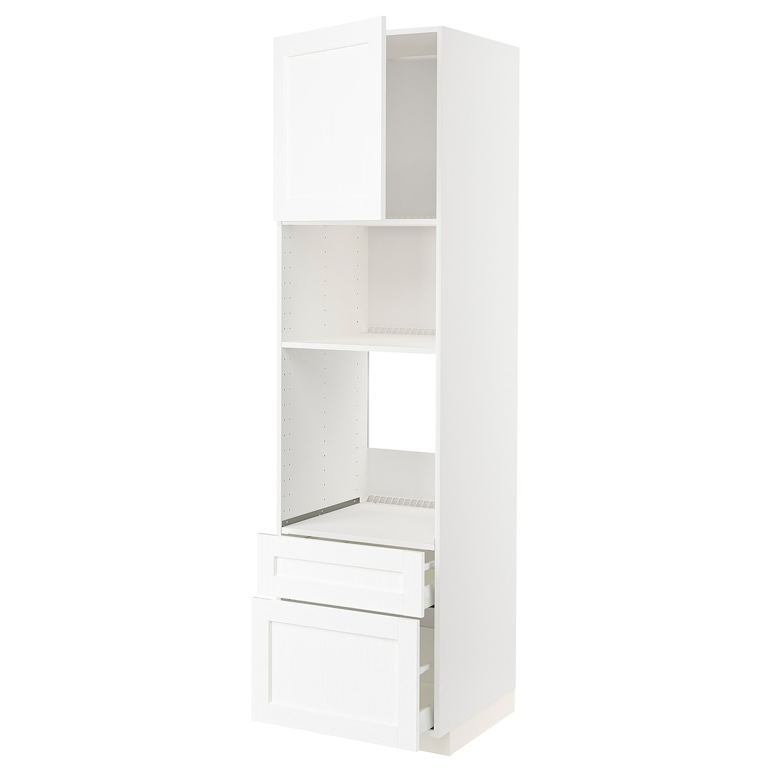 IKEA METOD МЕТОД / MAXIMERA МАКСИМЕРА Высокий шкаф для духовки / микроволновки с дверями / 2 ящиками, белый Enköping / белый имитация дерева, 60x60x220 см 49473578 | 494.735.78