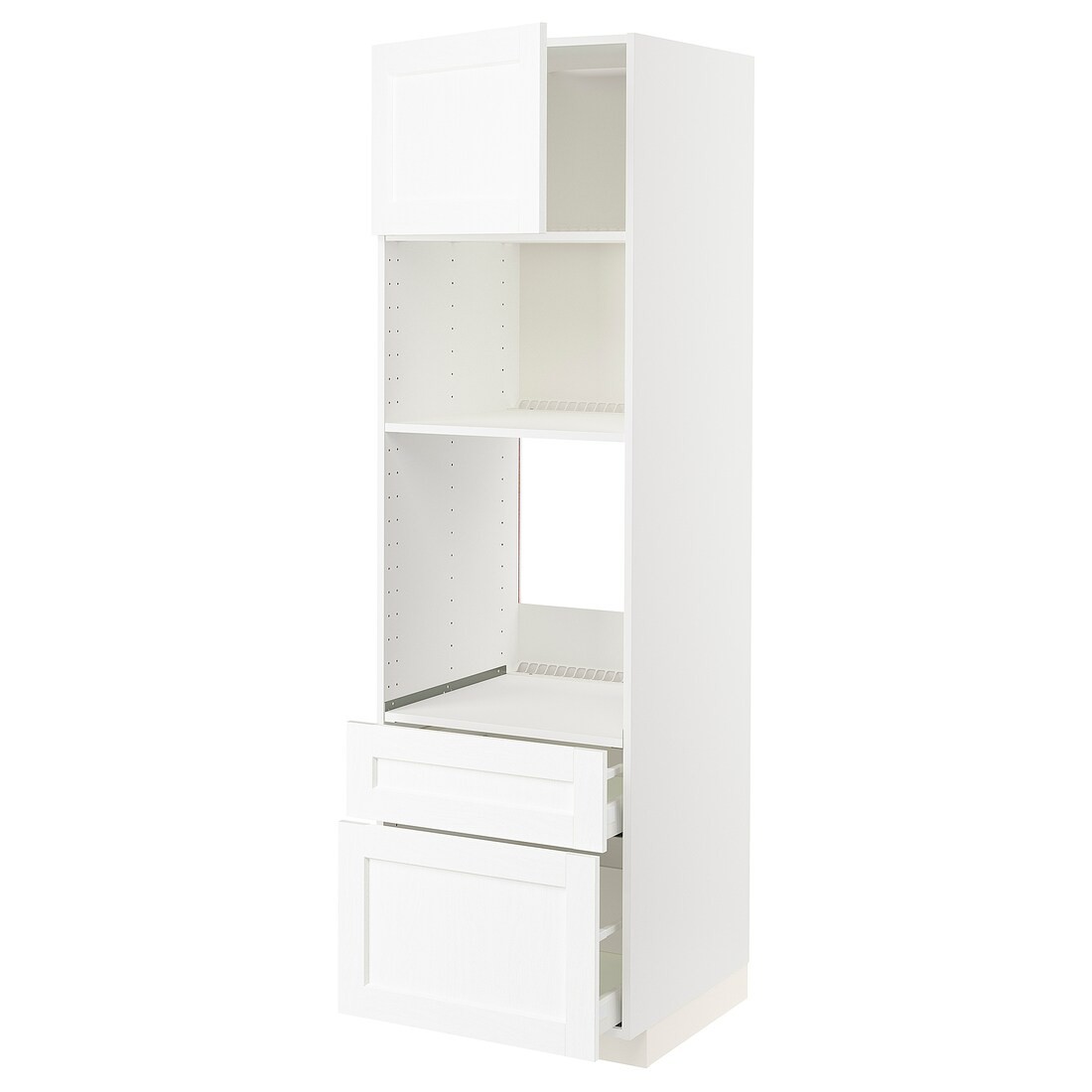 IKEA METOD МЕТОД / MAXIMERA МАКСИМЕРА Высокий шкаф для духовки / микроволновки с дверями / 2 ящиками, белый Enköping / белый имитация дерева, 60x60x200 см 69473577 | 694.735.77