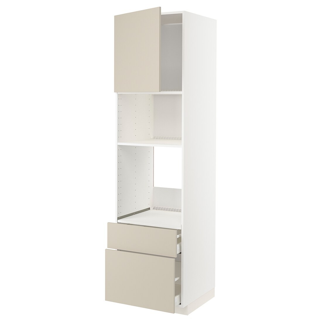 IKEA METOD МЕТОД / MAXIMERA МАКСИМЕРА Высокий шкаф для духовки / микроволновки с дверями / 2 ящиками, белый / Havstorp бежевый, 60x60x220 см 69462710 | 694.627.10