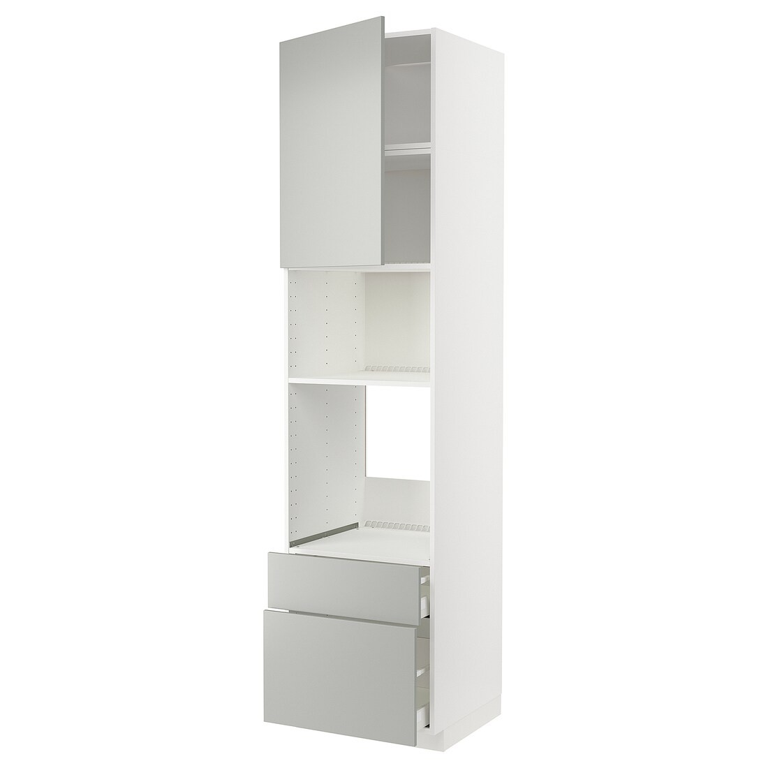 IKEA METOD / MAXIMERA Высокий шкаф для духовки / микроволновки с дверями / 2 ящиками, белый / Хавсторп светло-серый, 60x60x240 см 99539138 | 995.391.38