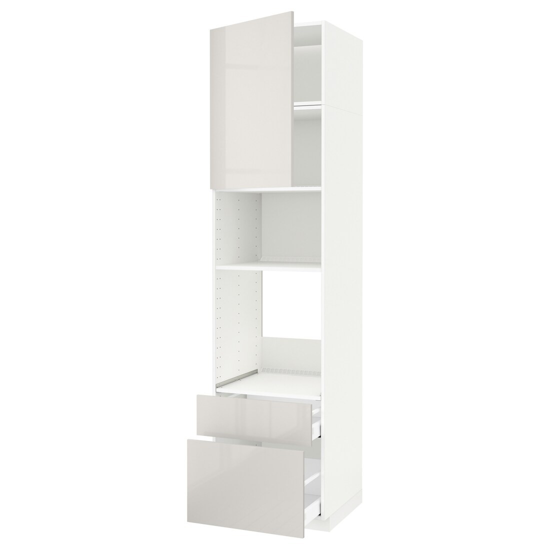 IKEA METOD МЕТОД / MAXIMERA МАКСИМЕРА Высокий шкаф для духовки / микроволновки с дверями / 2 ящиками, белый / Ringhult светло-серый, 60x60x240 см 69460947 | 694.609.47