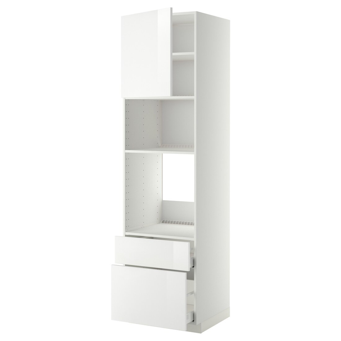 IKEA METOD МЕТОД / MAXIMERA МАКСИМЕРА Высокий шкаф для духовки / микроволновки с дверями / 2 ящиками, белый / Ringhult белый, 60x60x220 см 19463340 | 194.633.40