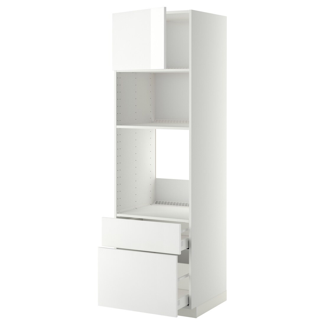 IKEA METOD МЕТОД / MAXIMERA МАКСИМЕРА Высокий шкаф для духовки / микроволновки с дверями / 2 ящиками, белый / Ringhult белый, 60x60x200 см 89468674 | 894.686.74