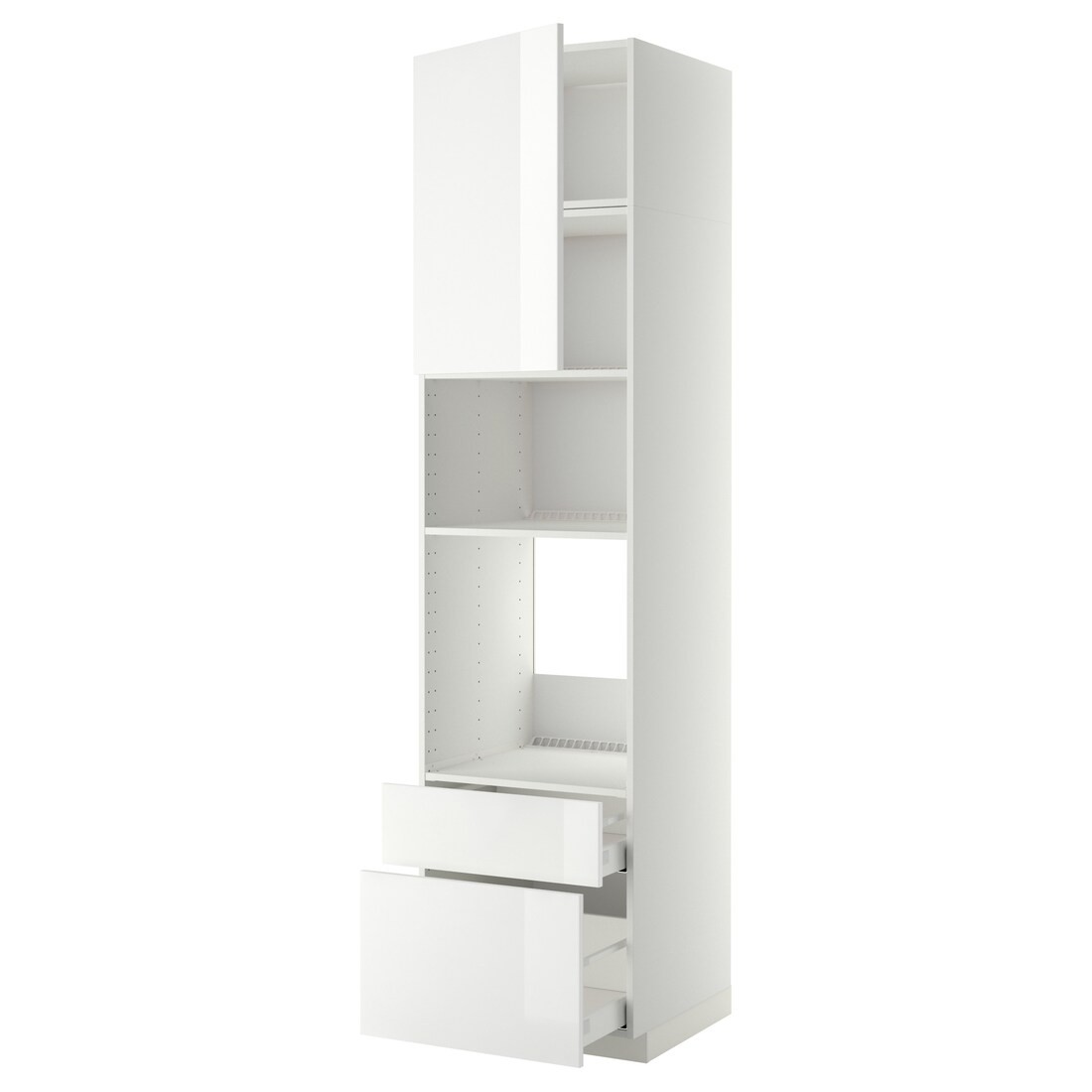 IKEA METOD МЕТОД / MAXIMERA МАКСИМЕРА Высокий шкаф для духовки / микроволновки с дверями / 2 ящиками, белый / Ringhult белый, 60x60x240 см 89463501 | 894.635.01