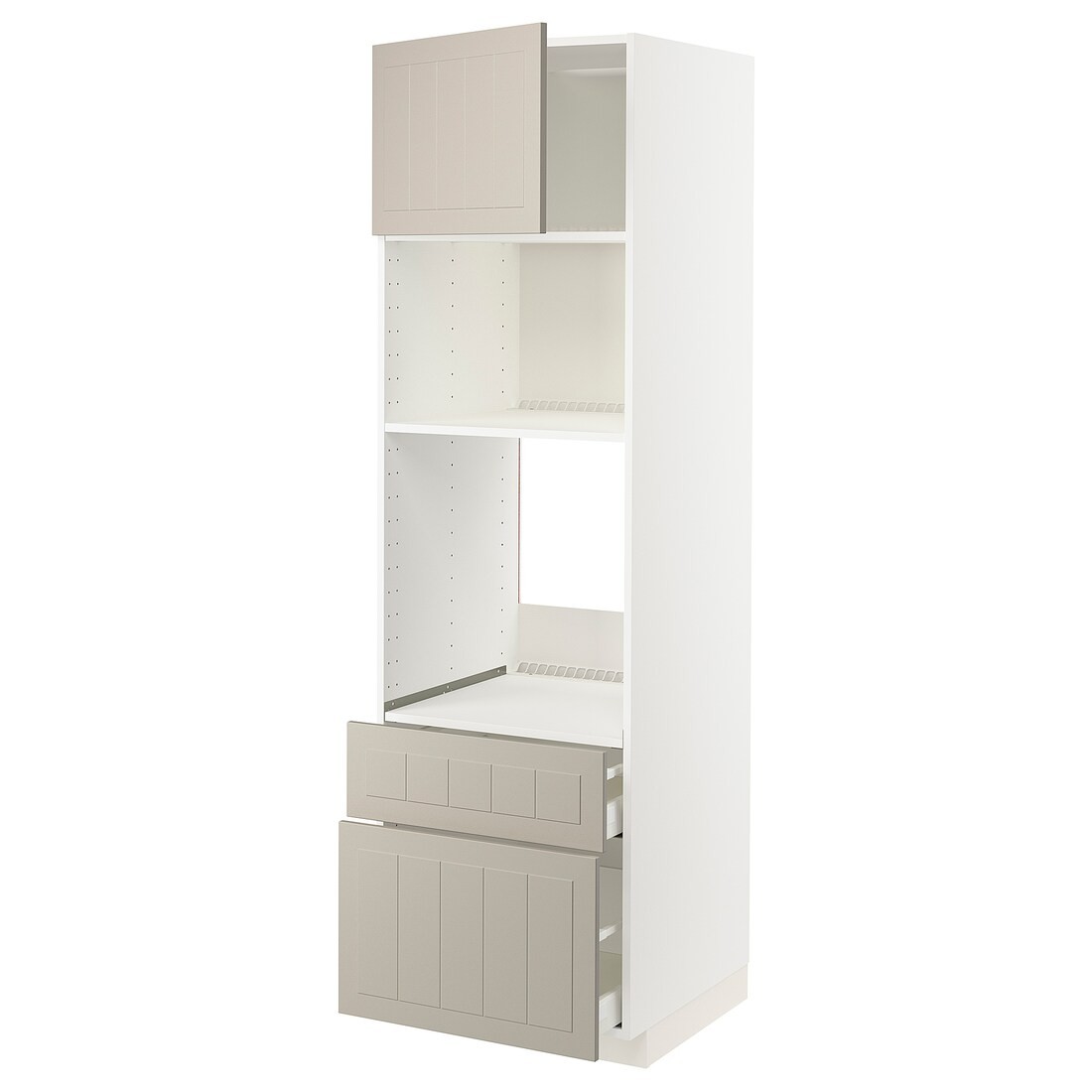 IKEA METOD МЕТОД / MAXIMERA МАКСИМЕРА Высокий шкаф для духовки / микроволновки с дверями / 2 ящиками, белый / Stensund бежевый, 60x60x200 см 99466740 | 994.667.40