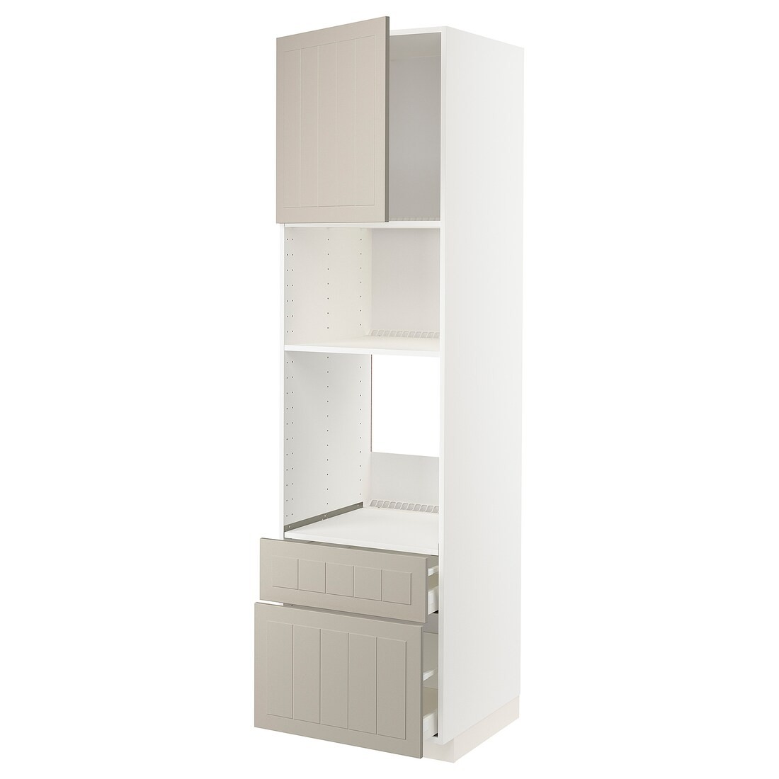 IKEA METOD МЕТОД / MAXIMERA МАКСИМЕРА Высокий шкаф для духовки / микроволновки с дверями / 2 ящиками, белый / Stensund бежевый, 60x60x220 см 99456307 | 994.563.07