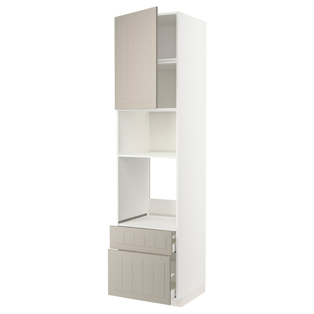 IKEA METOD МЕТОД / MAXIMERA МАКСИМЕРА Высокий шкаф для духовки / микроволновки с дверями / 2 ящиками, белый / Stensund бежевый, 60x60x240 см 39461279 | 394.612.79