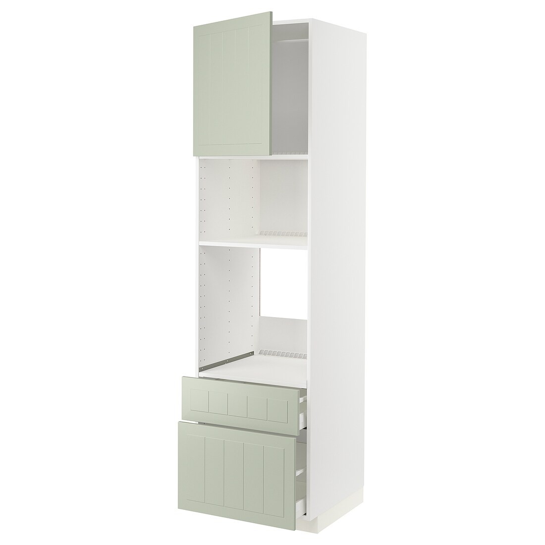 IKEA METOD МЕТОД / MAXIMERA МАКСИМЕРА Высокий шкаф для духовки / микроволновки с дверями / 2 ящиками, белый / Stensund светло-зеленый, 60x60x220 см 19487609 | 194.876.09