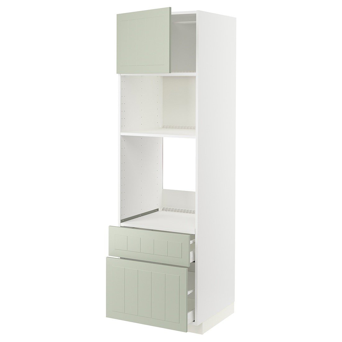IKEA METOD МЕТОД / MAXIMERA МАКСИМЕРА Высокий шкаф для духовки / микроволновки с дверями / 2 ящиками, белый / Stensund светло-зеленый, 60x60x200 см 09487247 | 094.872.47