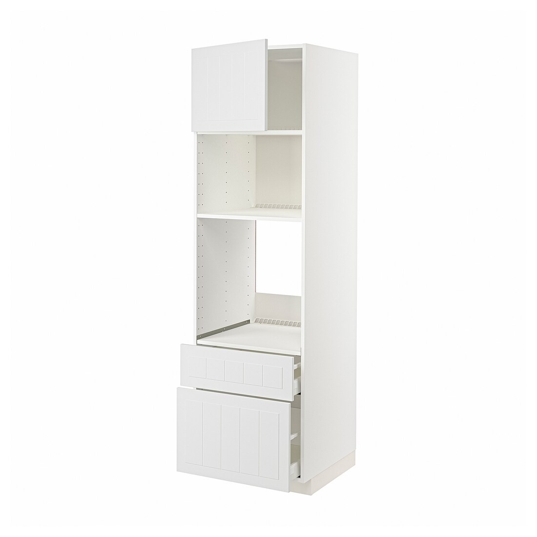 IKEA METOD МЕТОД / MAXIMERA МАКСИМЕРА Высокий шкаф для духовки / микроволновки с дверями / 2 ящиками, белый / Stensund белый, 60x60x200 см 59457035 | 594.570.35