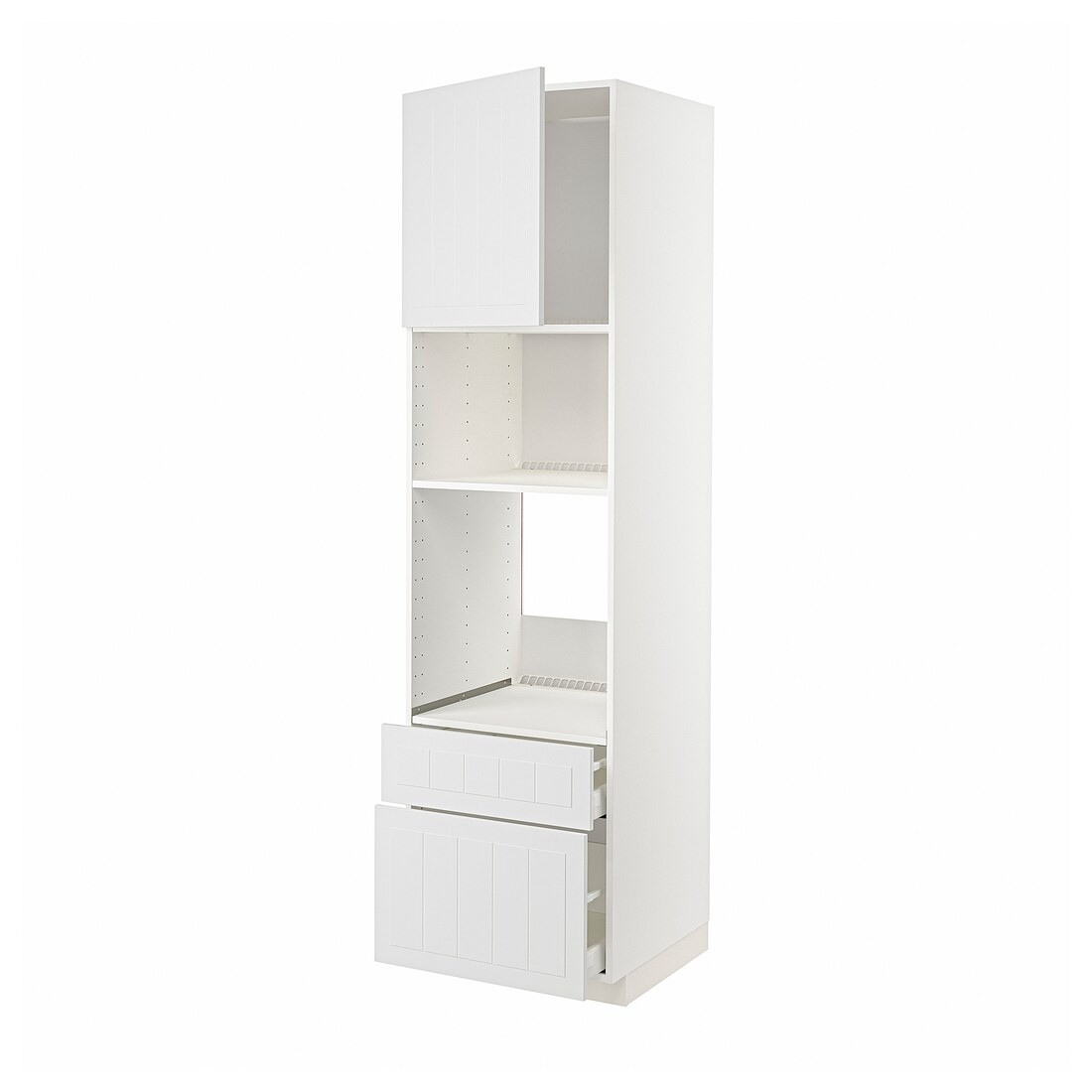 IKEA METOD МЕТОД / MAXIMERA МАКСИМЕРА Высокий шкаф для духовки / микроволновки с дверями / 2 ящиками, белый / Stensund белый, 60x60x220 см 29462689 | 294.626.89