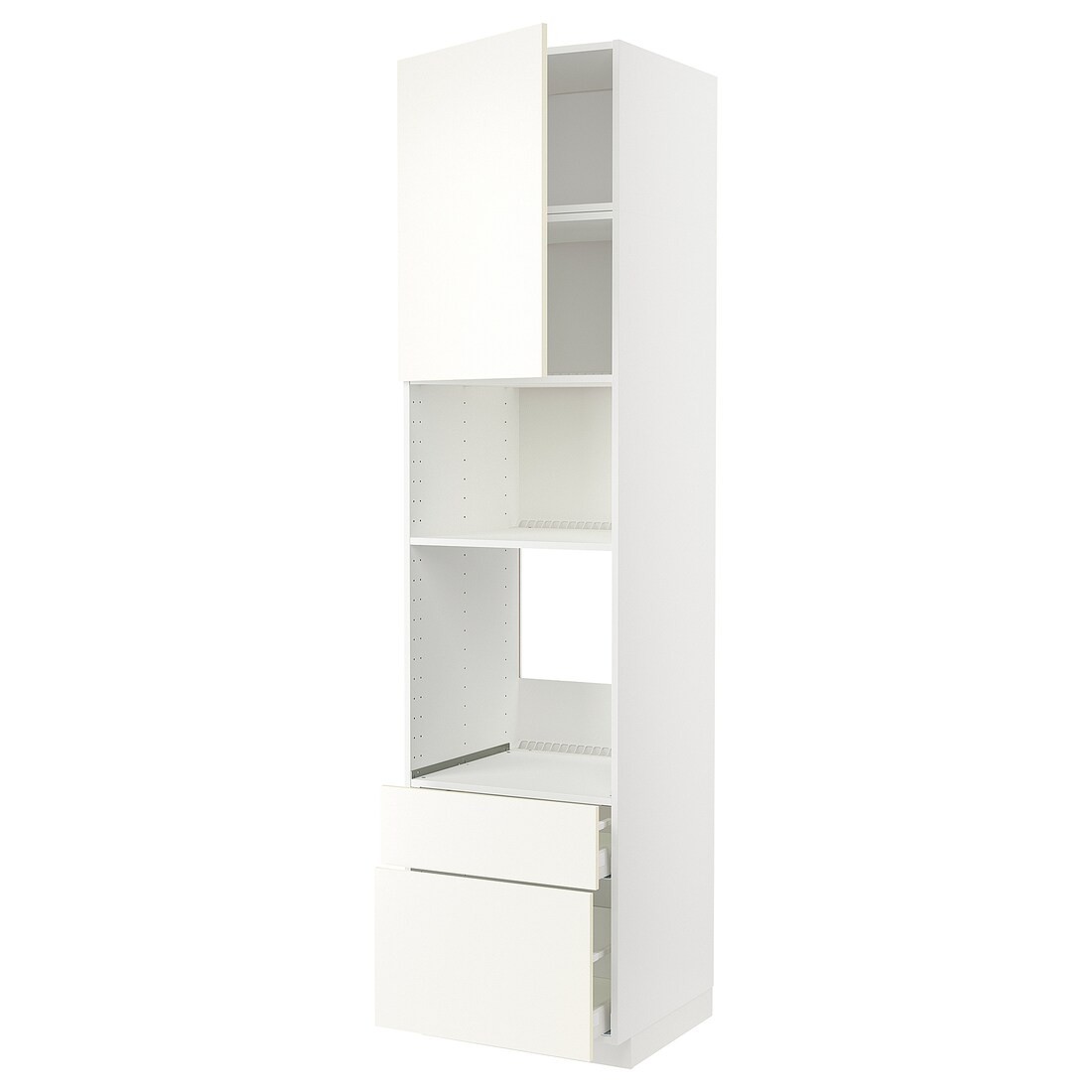 IKEA METOD МЕТОД / MAXIMERA МАКСИМЕРА Высокий шкаф для духовки / микроволновки с дверями / 2 ящиками, белый / Vallstena белый 29507447 | 295.074.47