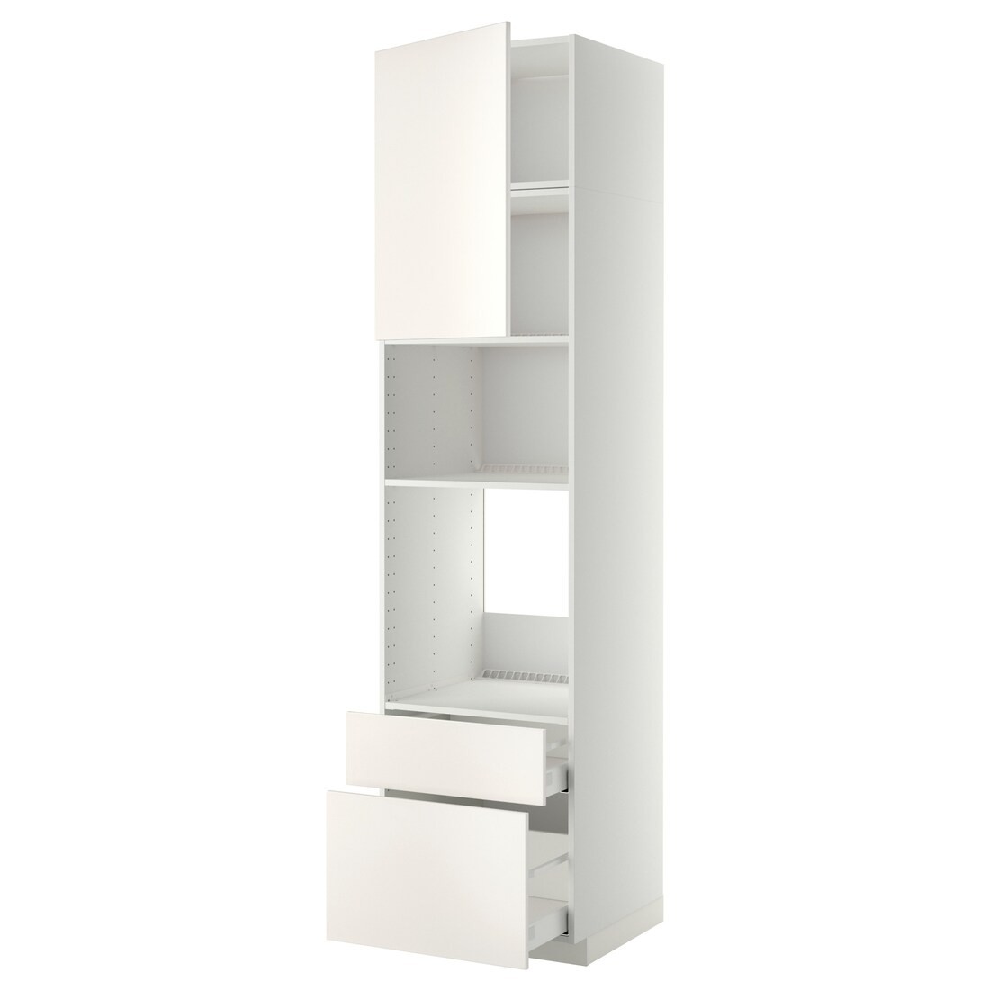 IKEA METOD МЕТОД / MAXIMERA МАКСИМЕРА Высокий шкаф для духовки / микроволновки с дверями / 2 ящиками, белый / Veddinge белый, 60x60x240 см 09458631 | 094.586.31