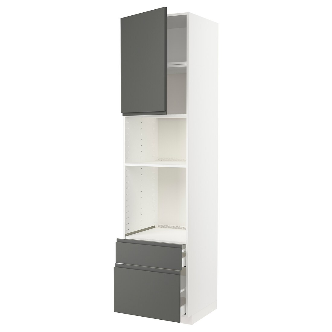 IKEA METOD МЕТОД / MAXIMERA МАКСИМЕРА Высокий шкаф для духовки / микроволновки с дверями / 2 ящиками, белый / Voxtorp темно-серый, 60x60x240 см 29467583 | 294.675.83