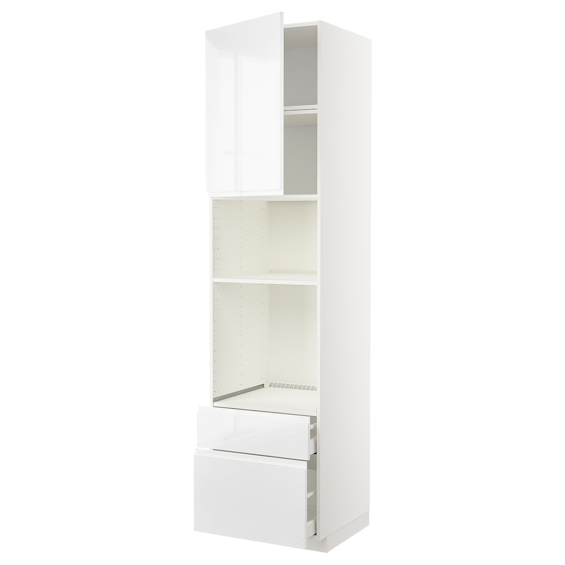 IKEA METOD МЕТОД / MAXIMERA МАКСИМЕРА Высокий шкаф для духовки / микроволновки с дверями / 2 ящиками, белый / Voxtorp глянцевый / белый, 60x60x240 см 79463479 | 794.634.79