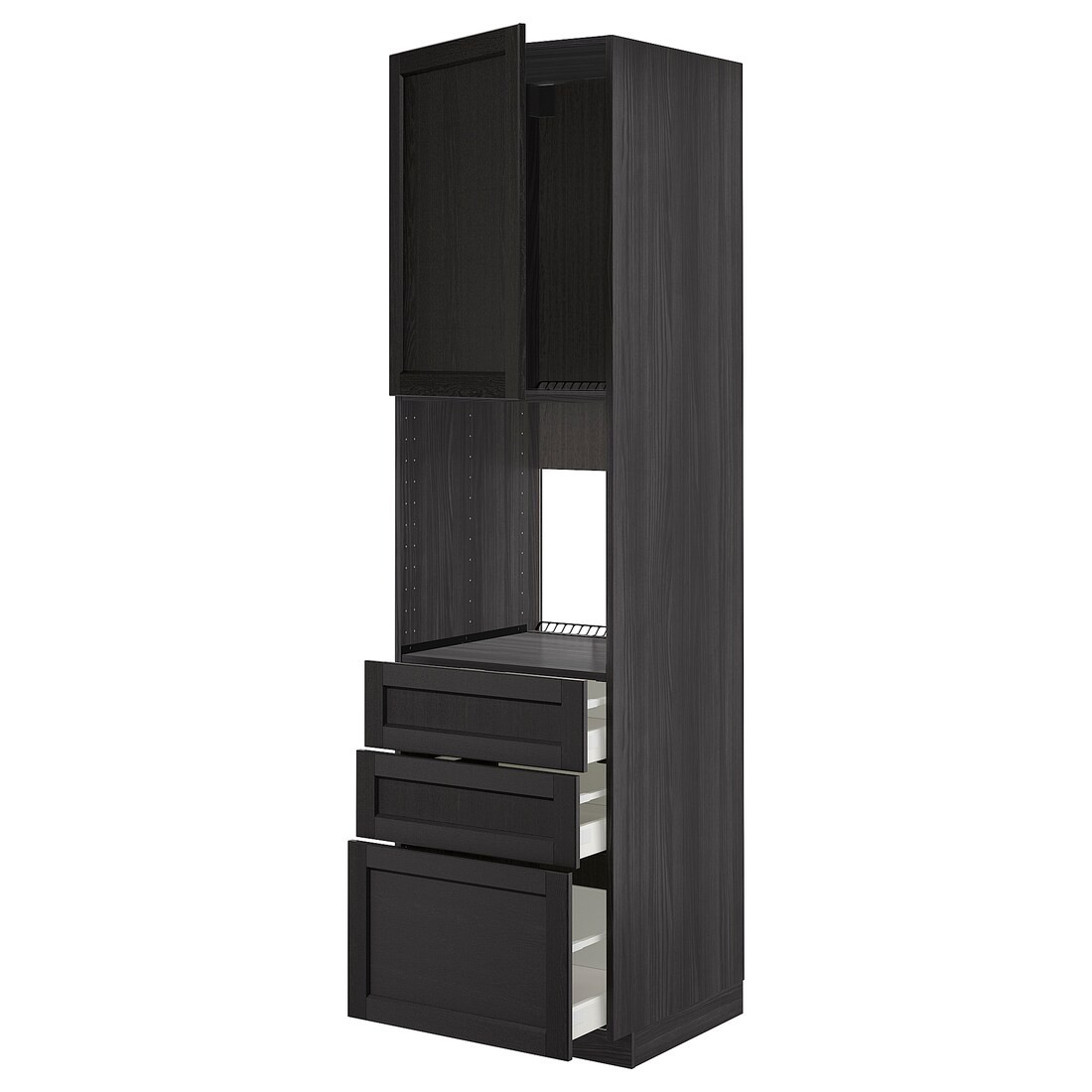IKEA METOD МЕТОД / MAXIMERA МАКСИМЕРА Высокий шкаф для духовки, черный / Lerhyttan черная морилка, 60x60x220 см 19460983 | 194.609.83