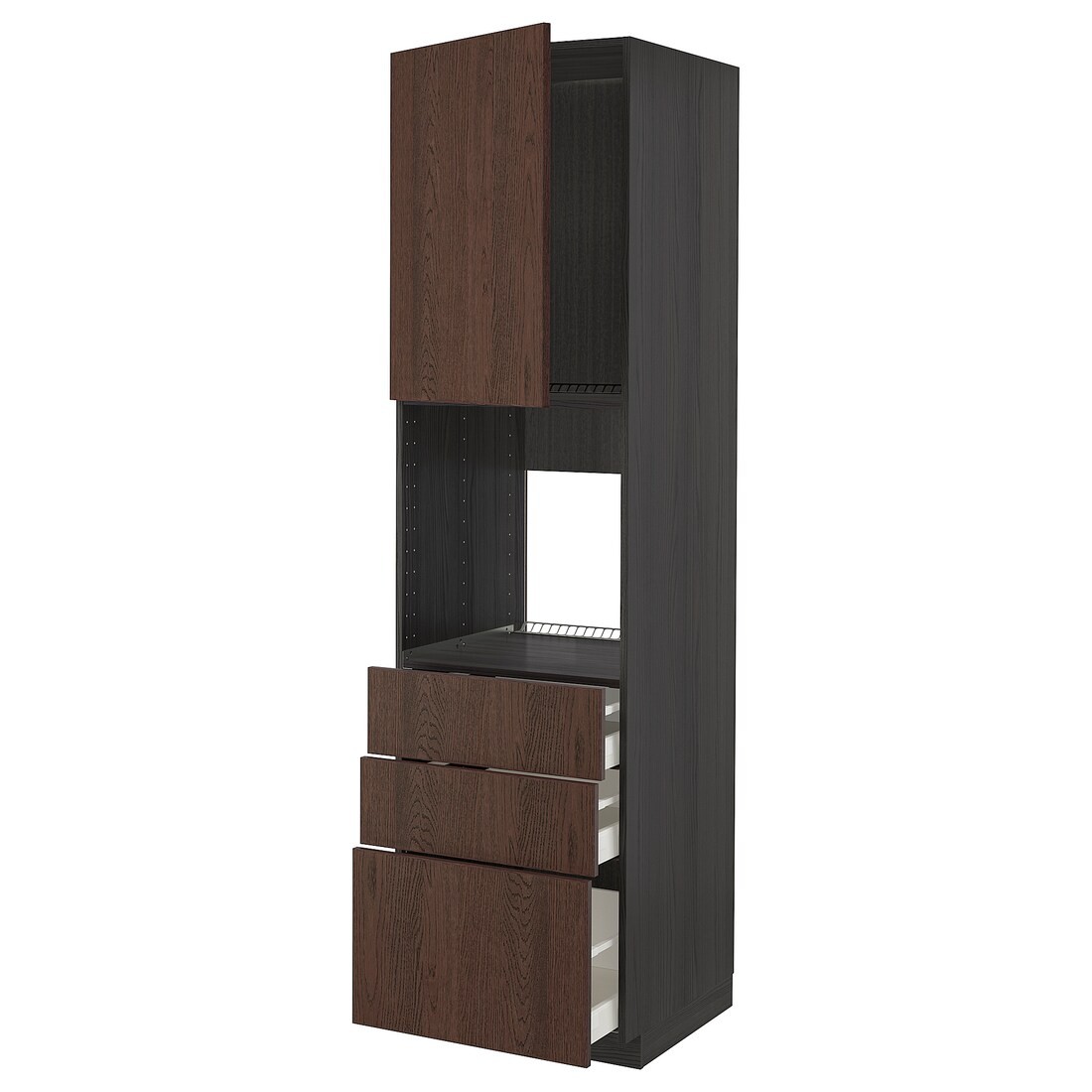IKEA METOD МЕТОД / MAXIMERA МАКСИМЕРА Высокий шкаф для духовки, черный / Sinarp коричневый, 60x60x220 см 19462680 | 194.626.80