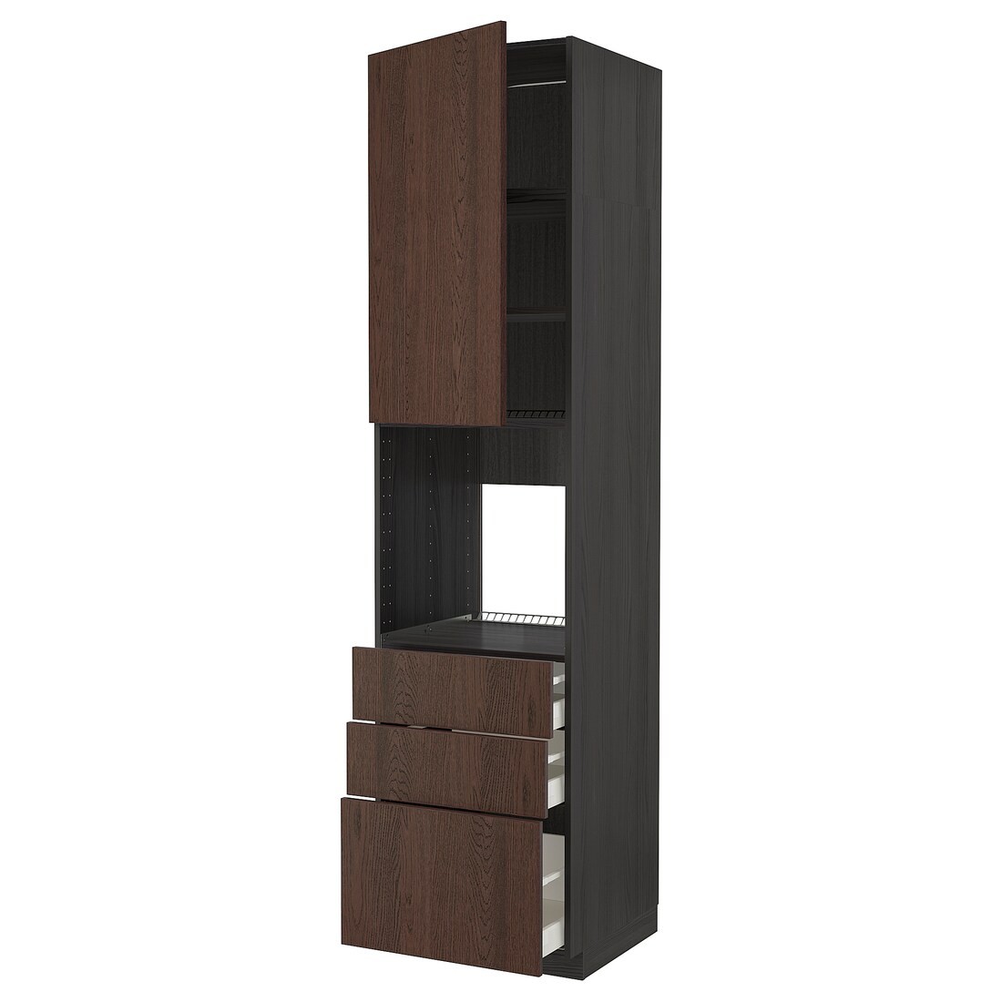 IKEA METOD МЕТОД / MAXIMERA МАКСИМЕРА Высокий шкаф для духовки, черный / Sinarp коричневый, 60x60x240 см 39467865 | 394.678.65