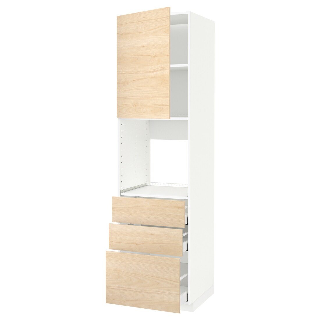 IKEA METOD МЕТОД / MAXIMERA МАКСИМЕРА Высокий шкаф для духовки, белый / Askersund узор светлый ясень, 60x60x220 см 09464302 | 094.643.02