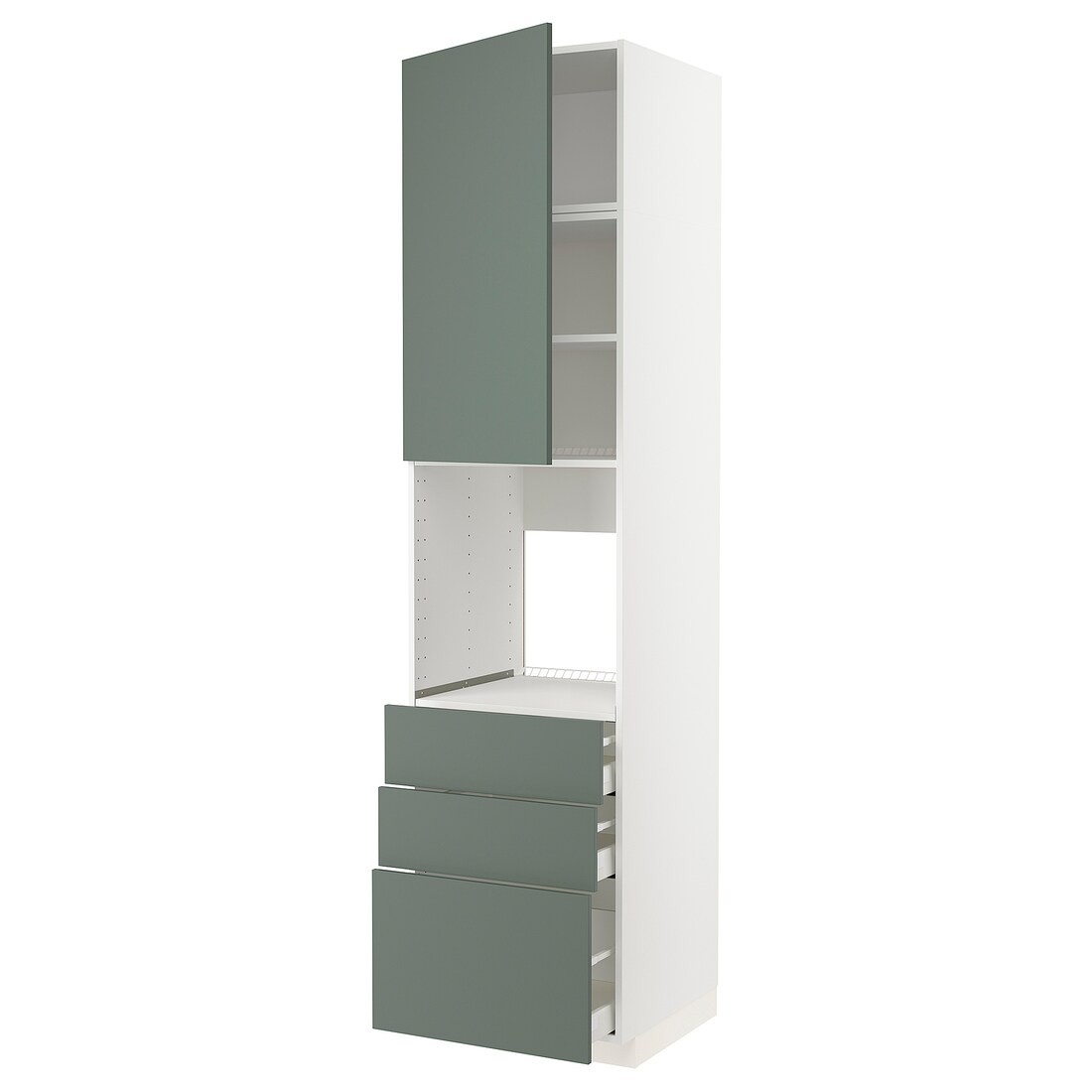 IKEA METOD МЕТОД / MAXIMERA МАКСИМЕРА Высокий шкаф для духовки, белый / Bodarp серо-зеленый, 60x60x240 см 09452243 | 094.522.43