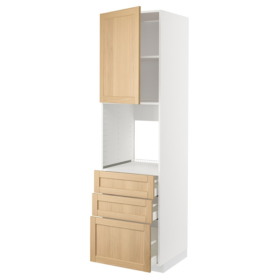 IKEA METOD / MAXIMERA Высокий шкаф для духовки, белый / дуб Forsbacka, 60x60x220 см 19509545 | 195.095.45