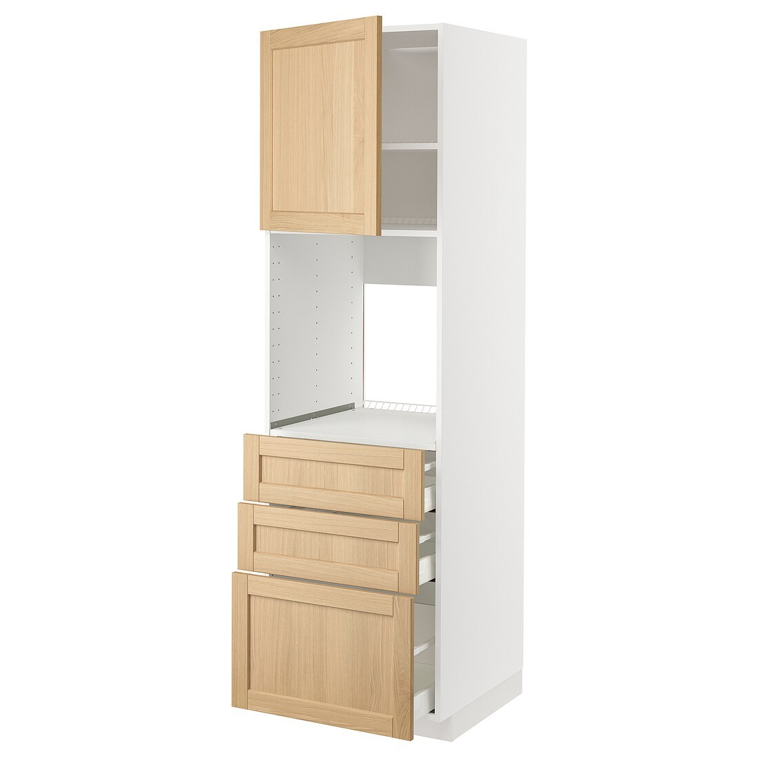IKEA METOD / MAXIMERA Высокий шкаф для духовки, белый / дуб Forsbacka, 60x60x200 см 89509542 | 895.095.42