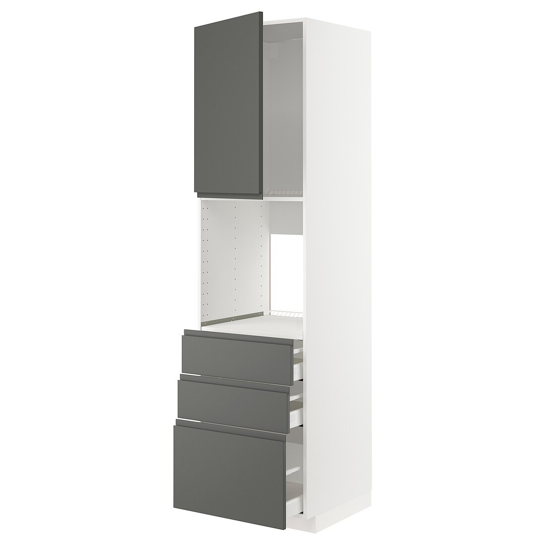 IKEA METOD МЕТОД / MAXIMERA МАКСИМЕРА Высокий шкаф для духовки, белый / Voxtorp темно-серый, 60x60x220 см 99464005 | 994.640.05