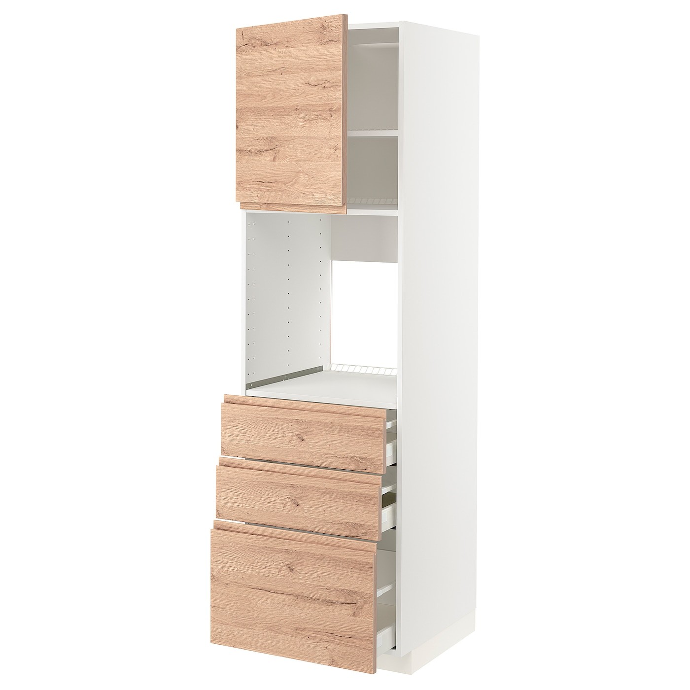 IKEA METOD МЕТОД / MAXIMERA МАКСИМЕРА Высокий шкаф для духовки, белый / Voxtorp имитация дуб, 60x60x200 см 09457014 | 094.570.14