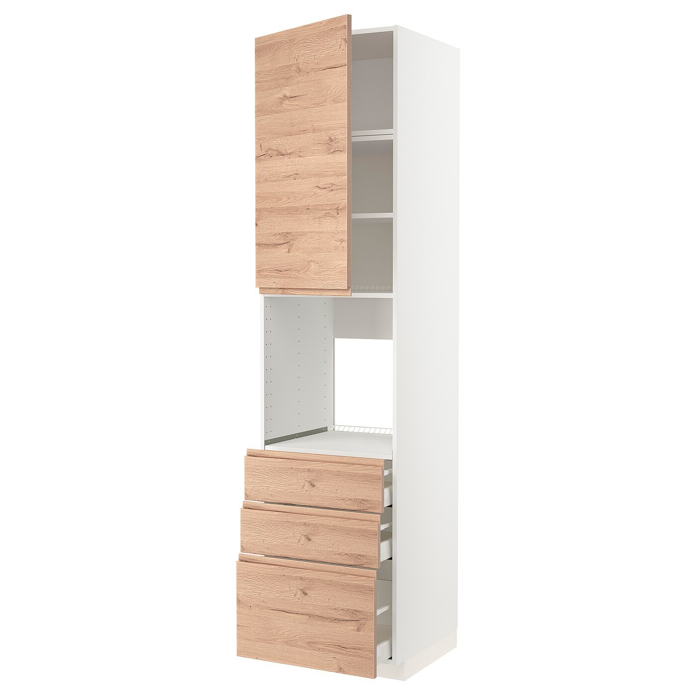 IKEA METOD МЕТОД / MAXIMERA МАКСИМЕРА Высокий шкаф для духовки, белый / Voxtorp имитация дуб, 60x60x240 см 59469024 | 594.690.24
