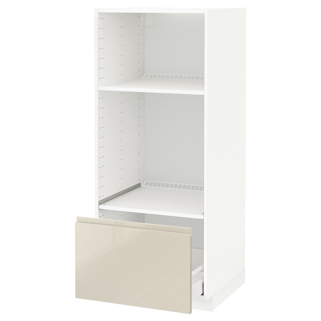 IKEA METOD МЕТОД / MAXIMERA МАКСИМЕРА Высокий шкаф для духовки / СВЧ, белый / Voxtorp глянцевый светло-бежевый, 60x60x140 см 99143632 991.436.32