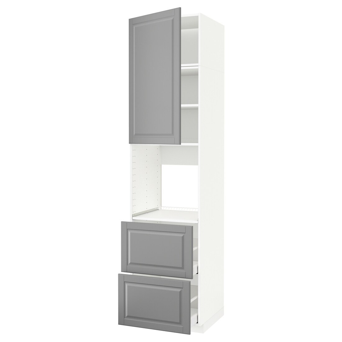 IKEA METOD МЕТОД / MAXIMERA МАКСИМЕРА Высокий шкаф для духовки, белый / Bodbyn серый, 60x60x240 см 89468424 | 894.684.24