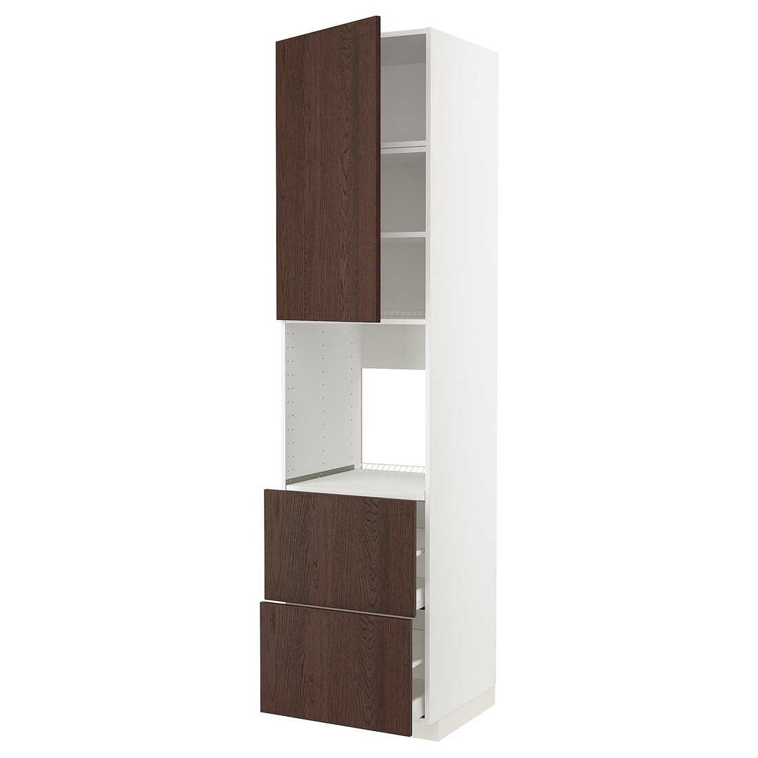 IKEA METOD МЕТОД / MAXIMERA МАКСИМЕРА Высокий шкаф для духовки, белый / Sinarp коричневый, 60x60x240 см 39459733 | 394.597.33